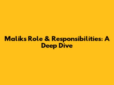 Malik's Role & Responsibilities: A Deep Dive