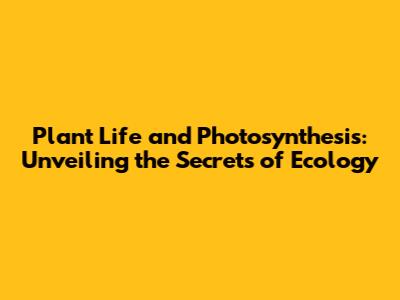 Plant Life and Photosynthesis: Unveiling the Secrets of Ecology