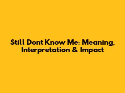 Still Don't Know Me: Meaning, Interpretation & Impact